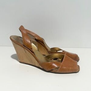 Prada Leather Slingback Elegant Brown Wedge Sandals 38.5